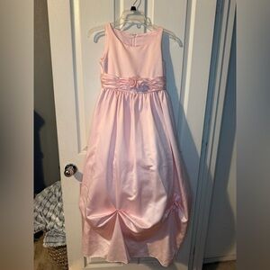 Sweet Storm Pink Satin Flower Waist Formal Gown